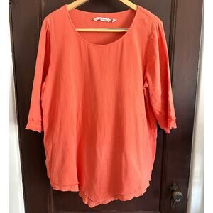 SOFT SURROUNDINGS | Coral Double Layer Gauze Blouse Pointed Hem | Size Large